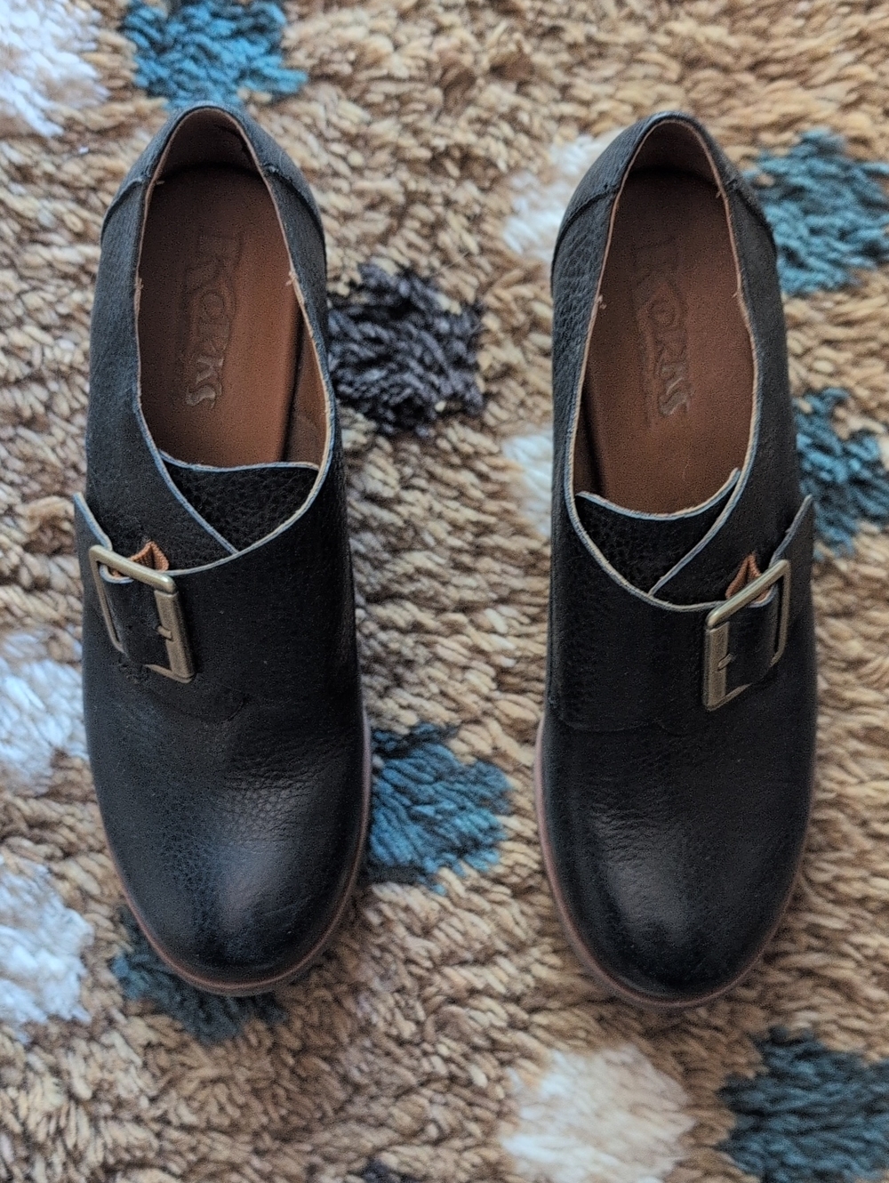 Kork-Ease Black Leather Buckle Heels